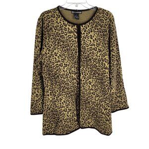 Nina Leonard Leopard Animal Print Cardigan Sweater Chic Statement 1X mob wife